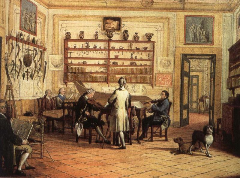 hans werer henze The mid-18th century a group of musicians take part in the main Chamber of Commerce fortrose apartment in Naples, Italy